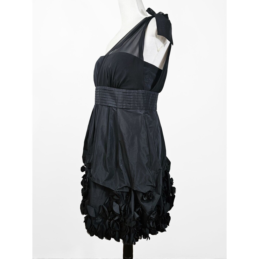 BCBG Maxazria Black Size 12 One Shoulder Taffeta Mini Dress Floral Applique - Picture 5 of 8